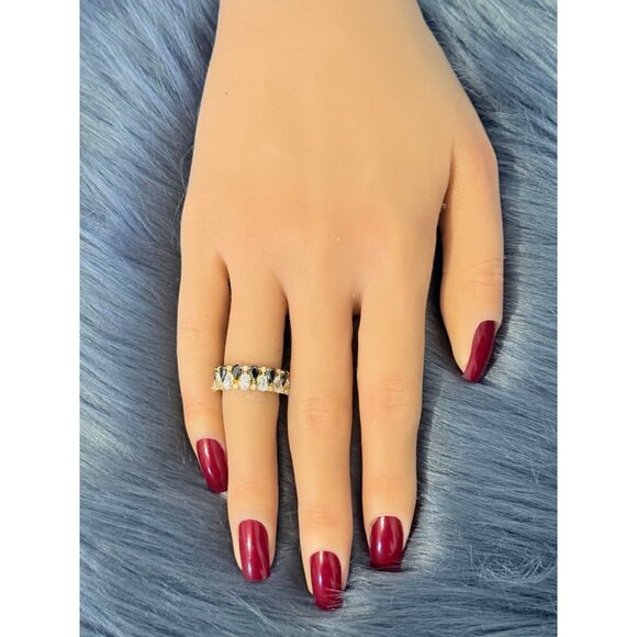 925 Gold Vermeil Alternating Black/White Cz Ring - Picture 10 of 11